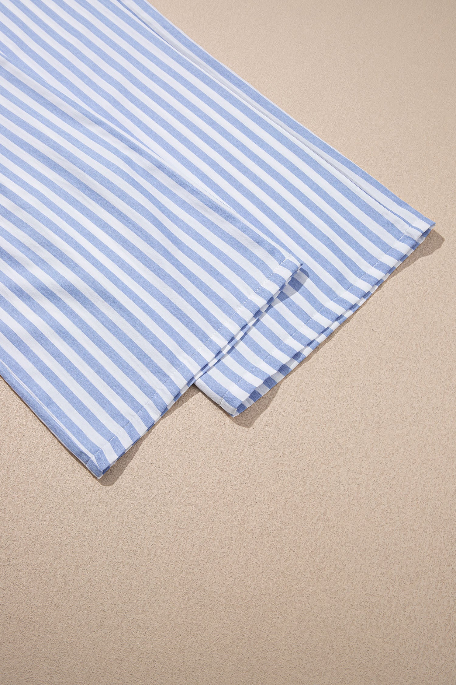Sky Blue Stripe Shirred High Waist Loose Summer Pants