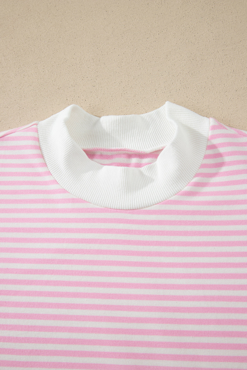 Pink Stripe Cuffed Short Sleeve Contrast Mock Neck Tee Dress