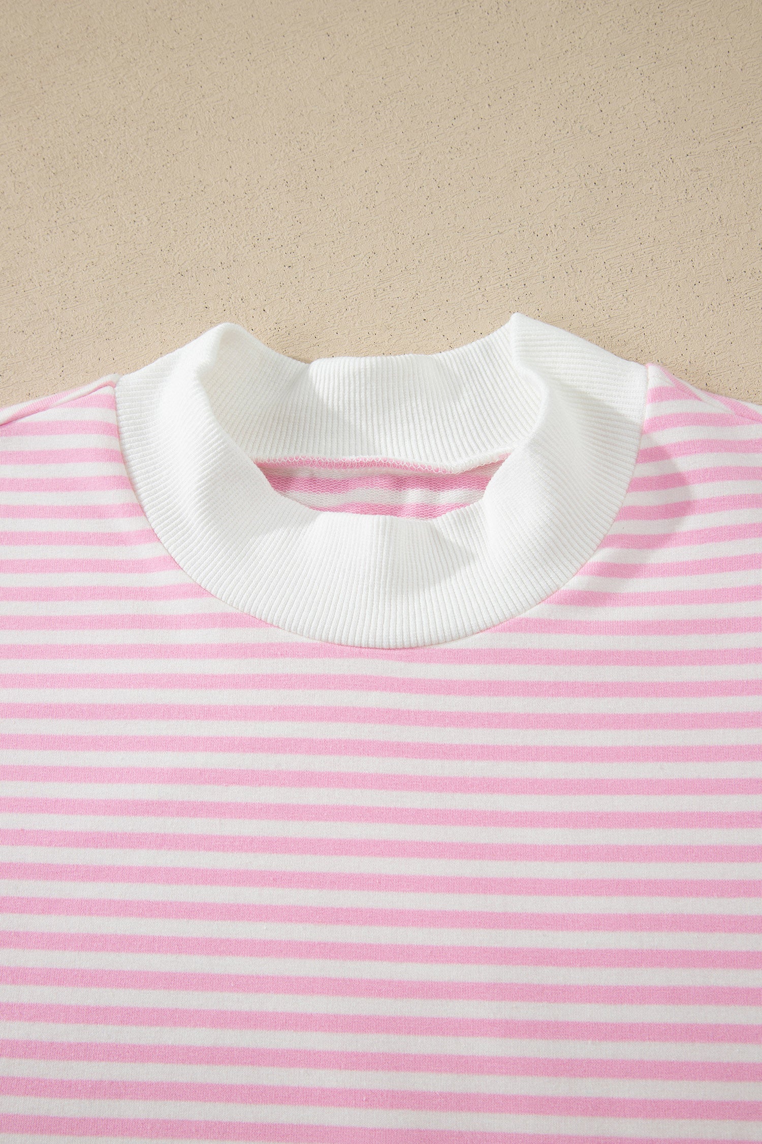 Pink Stripe Cuffed Short Sleeve Contrast Mock Neck Tee Dress