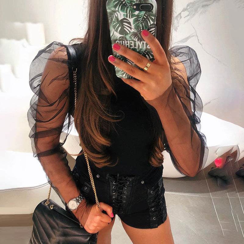 Long Sleeve Sheer Mesh T-Shirt