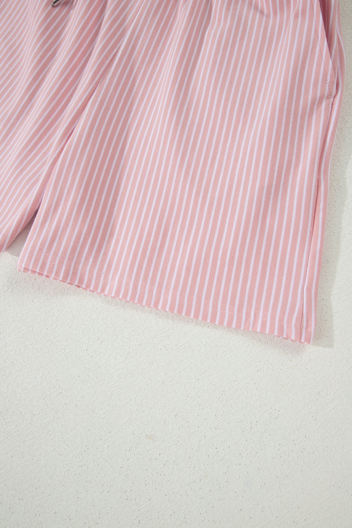 Pink Stripe Dolman Sleeve Polo Shirt and Drawstring Shorts Set