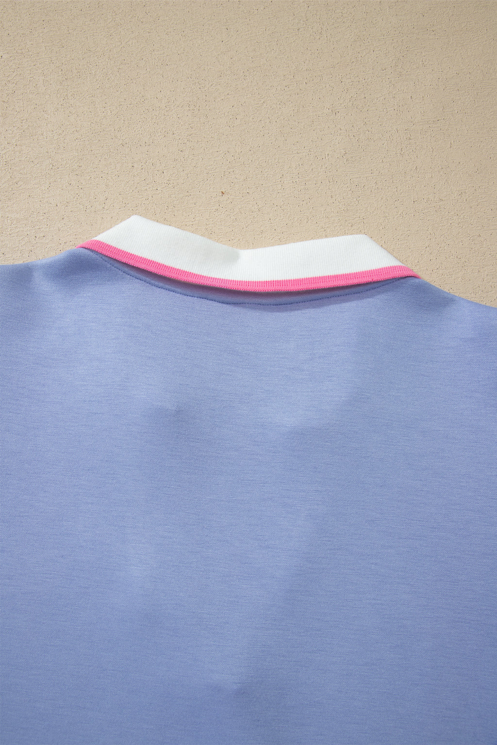 Sky Blue Preppy Striped Trim V Neck Polo Tee Drawstring Skirt Set