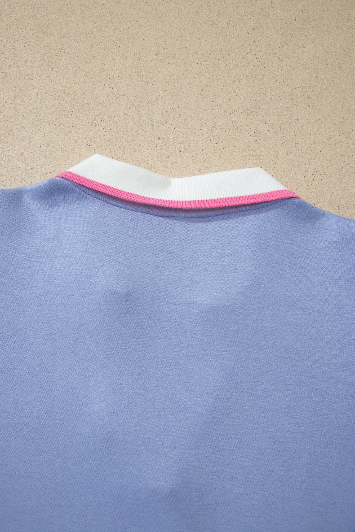 Sky Blue Preppy Striped Trim V Neck Polo Tee Drawstring Skirt Set