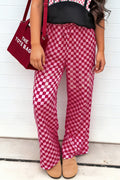 Rose Elastic Waist Plaid Full-length Shift Pants