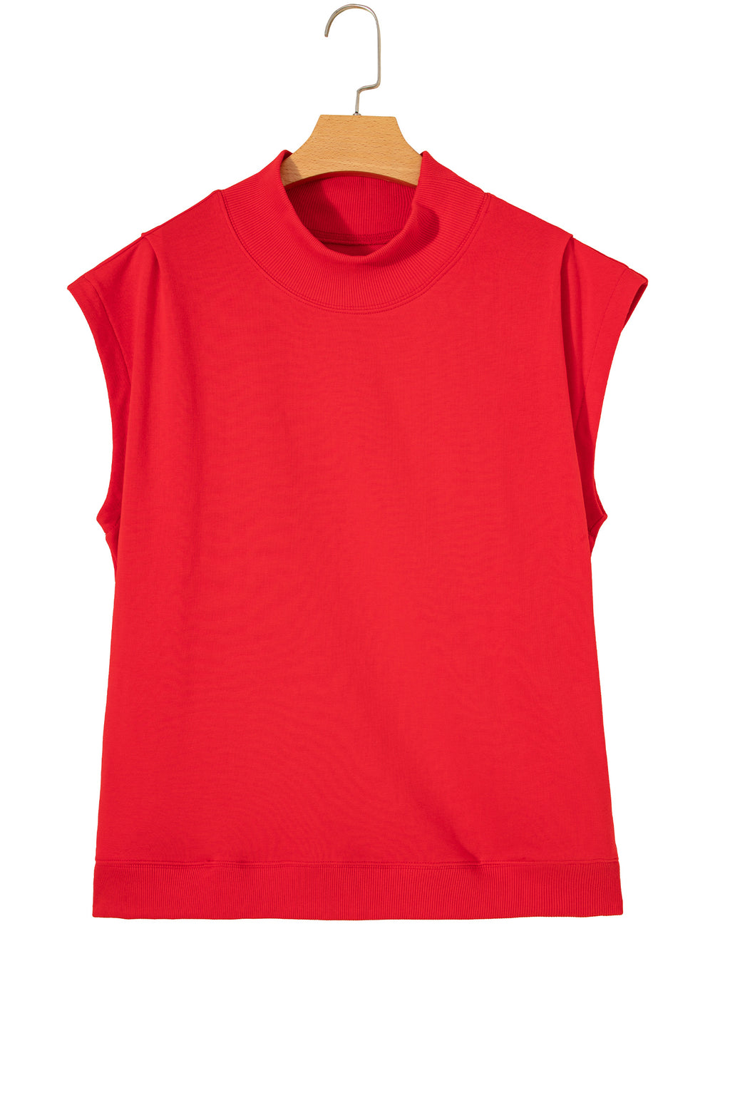 Racing Red Solid Color High Neck Cap Sleeve Loose Top
