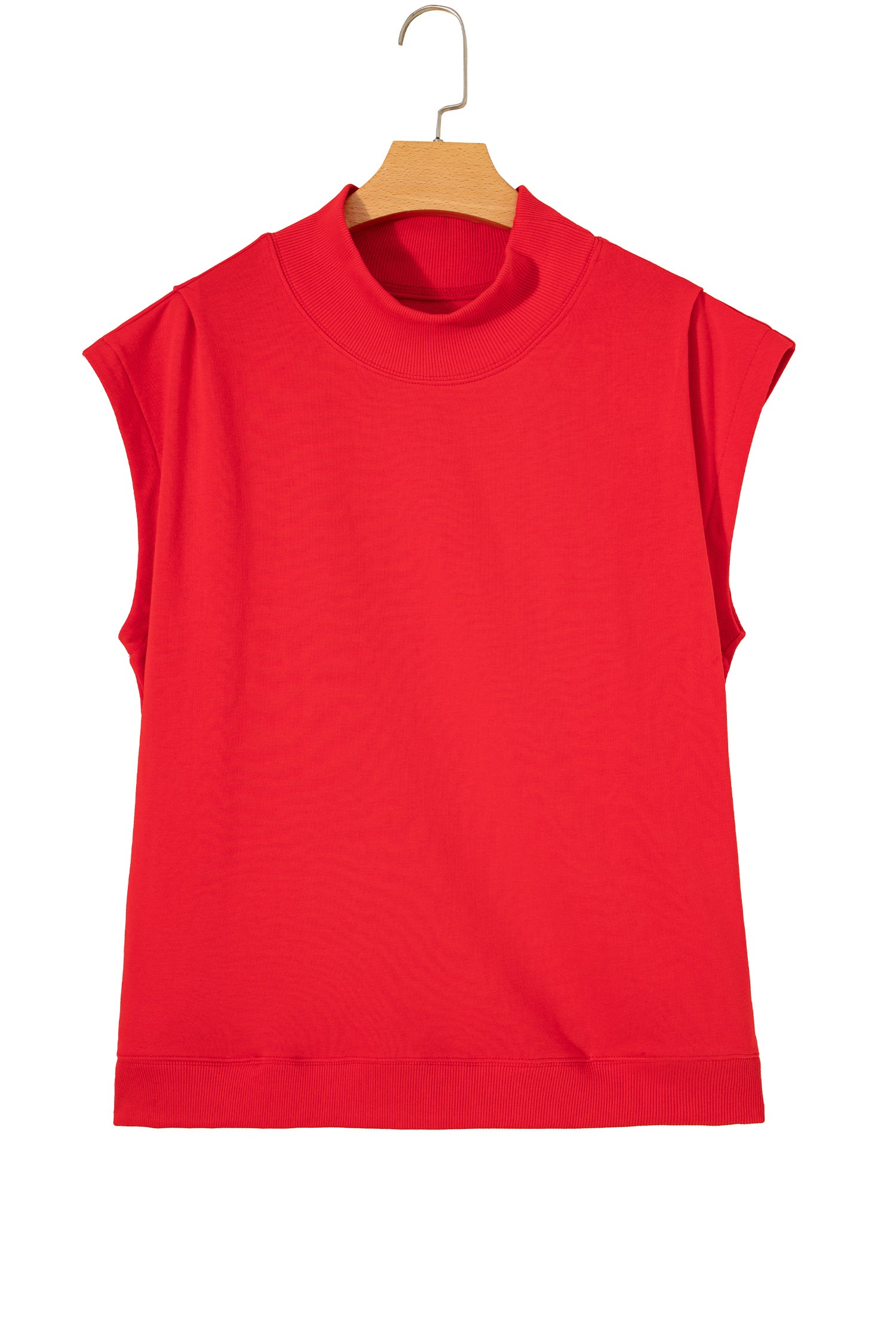 Racing Red Solid Color High Neck Cap Sleeve Loose Top