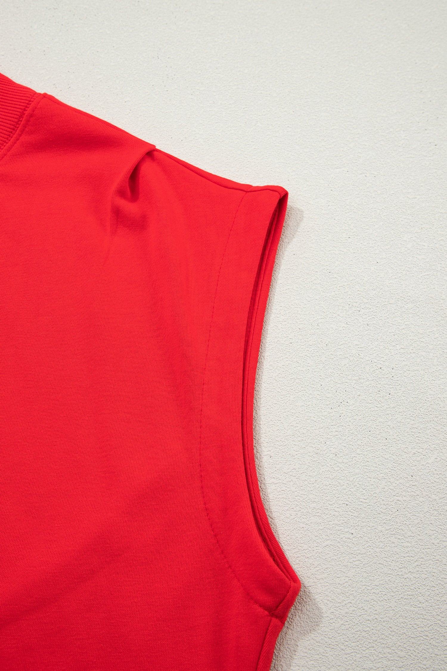 Racing Red Solid Color High Neck Cap Sleeve Loose Top