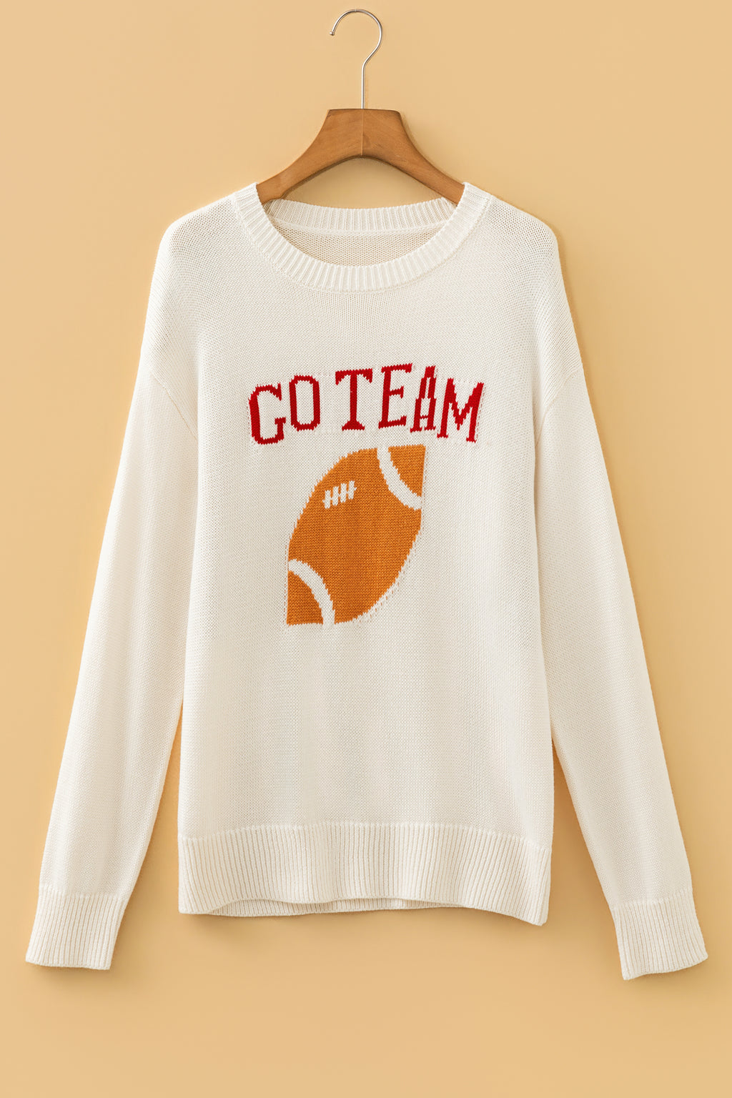 Beige Go Team Football Drop Shoulder Knit Top Sweater