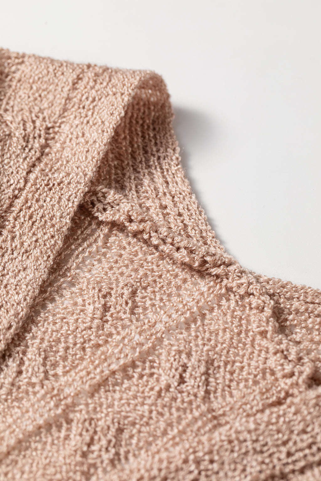 Pink Drop Shoulder Crochet Knit Open Front Cardigan