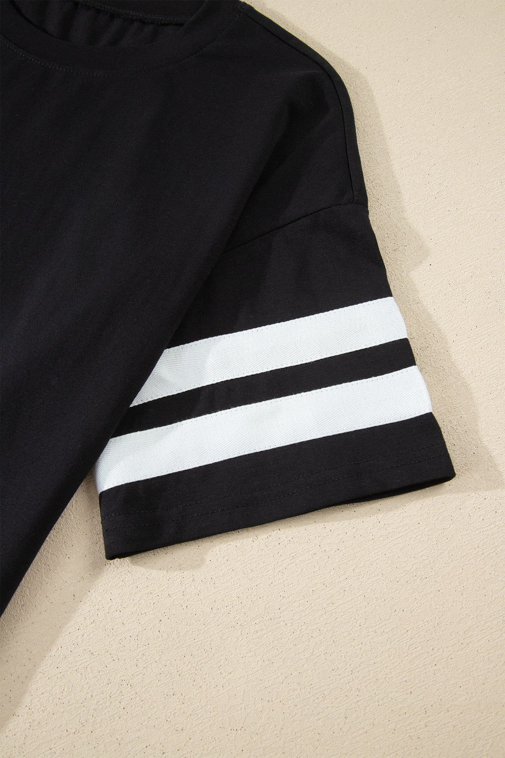 Black Varsity Striped Short Sleeve Crew Neck T Shirt