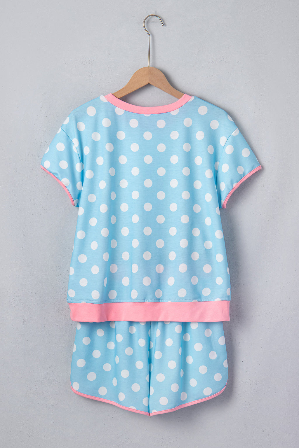 Sky Blue Polka Dot Contrast Edge Casual Short Set