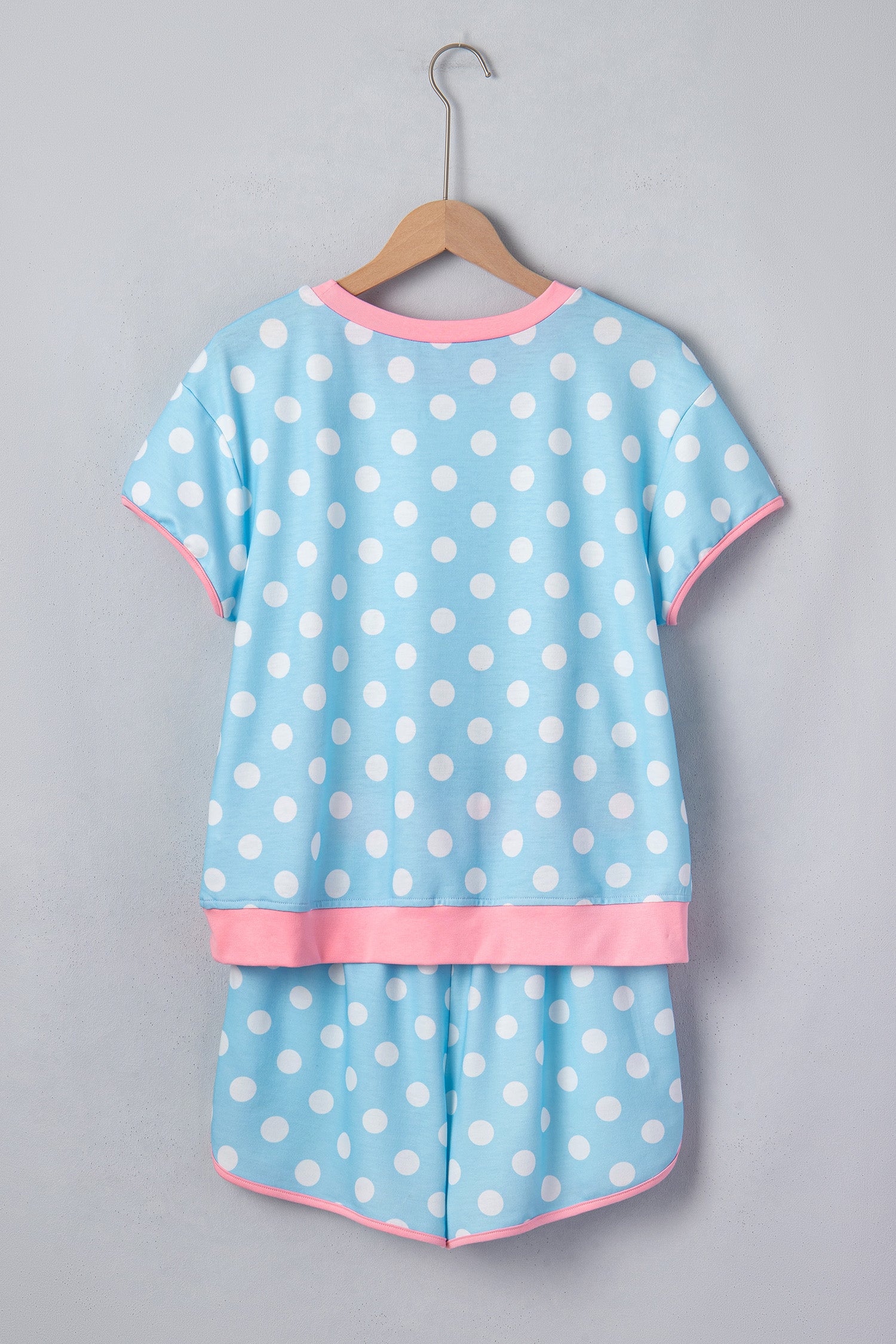 Sky Blue Polka Dot Contrast Edge Casual Short Set
