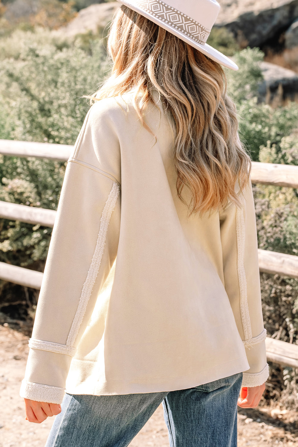 Parchment Suede Sherpa Lined Western Loose Jacket