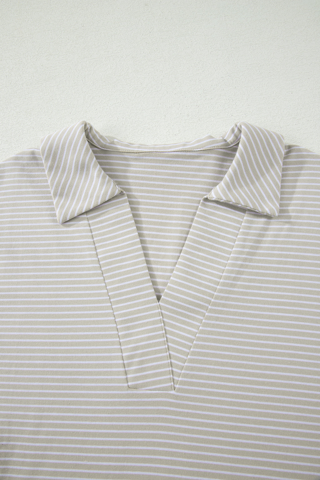 Khaki Stripe Dolman Sleeve Polo Shirt and Drawstring Shorts Set