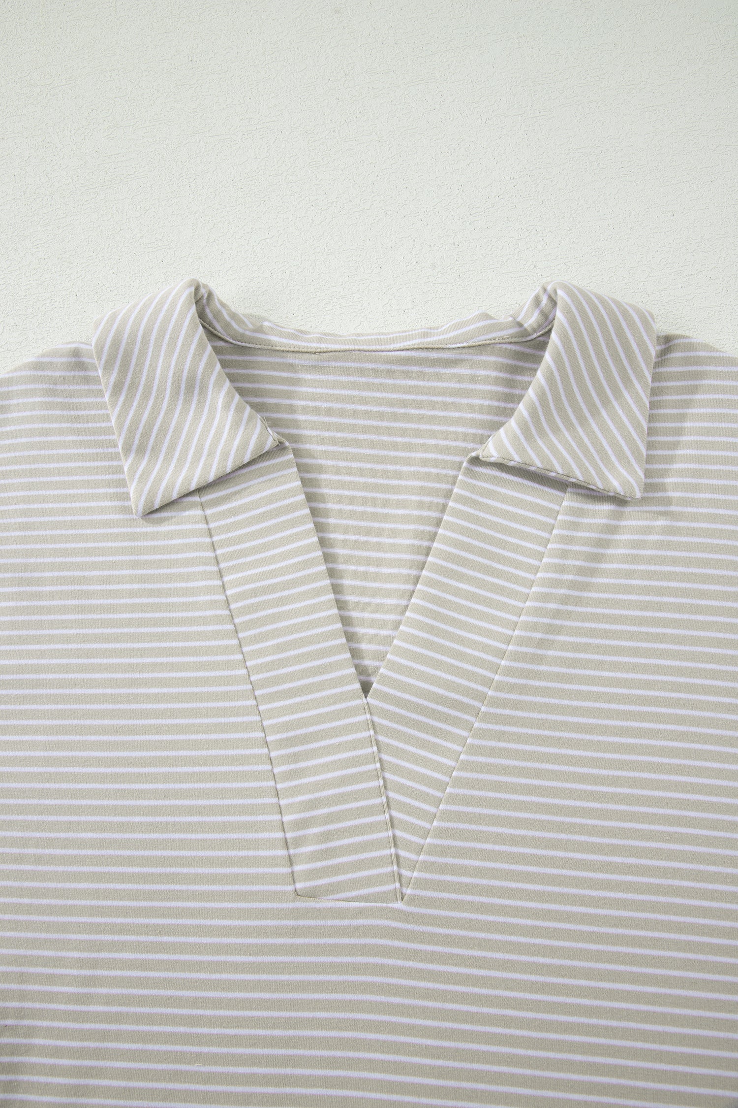 Khaki Stripe Dolman Sleeve Polo Shirt and Drawstring Shorts Set
