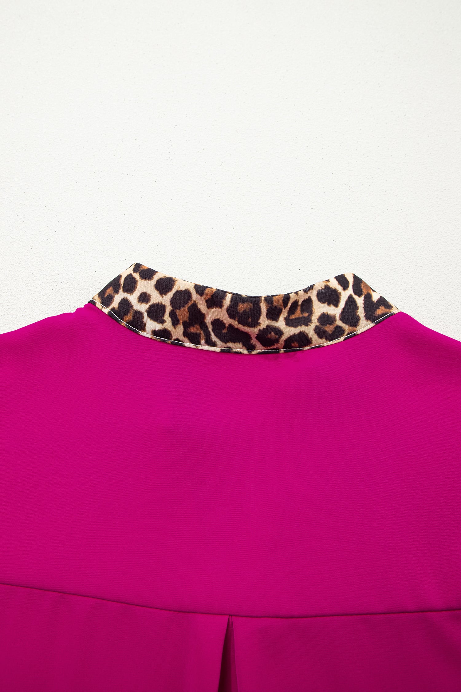 Violet Leopard Patchwork Trim Split Neck Short Sleeve Blouse