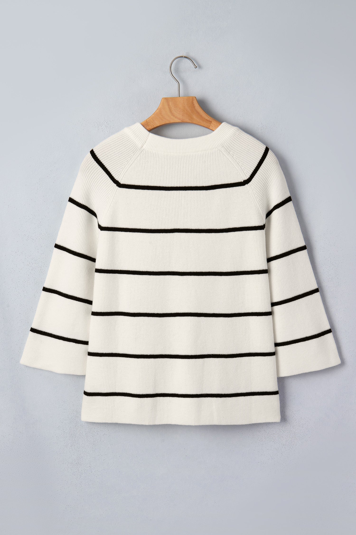 White Stripe Ribbed Knit Half Sleeve Loose Sweater Tee