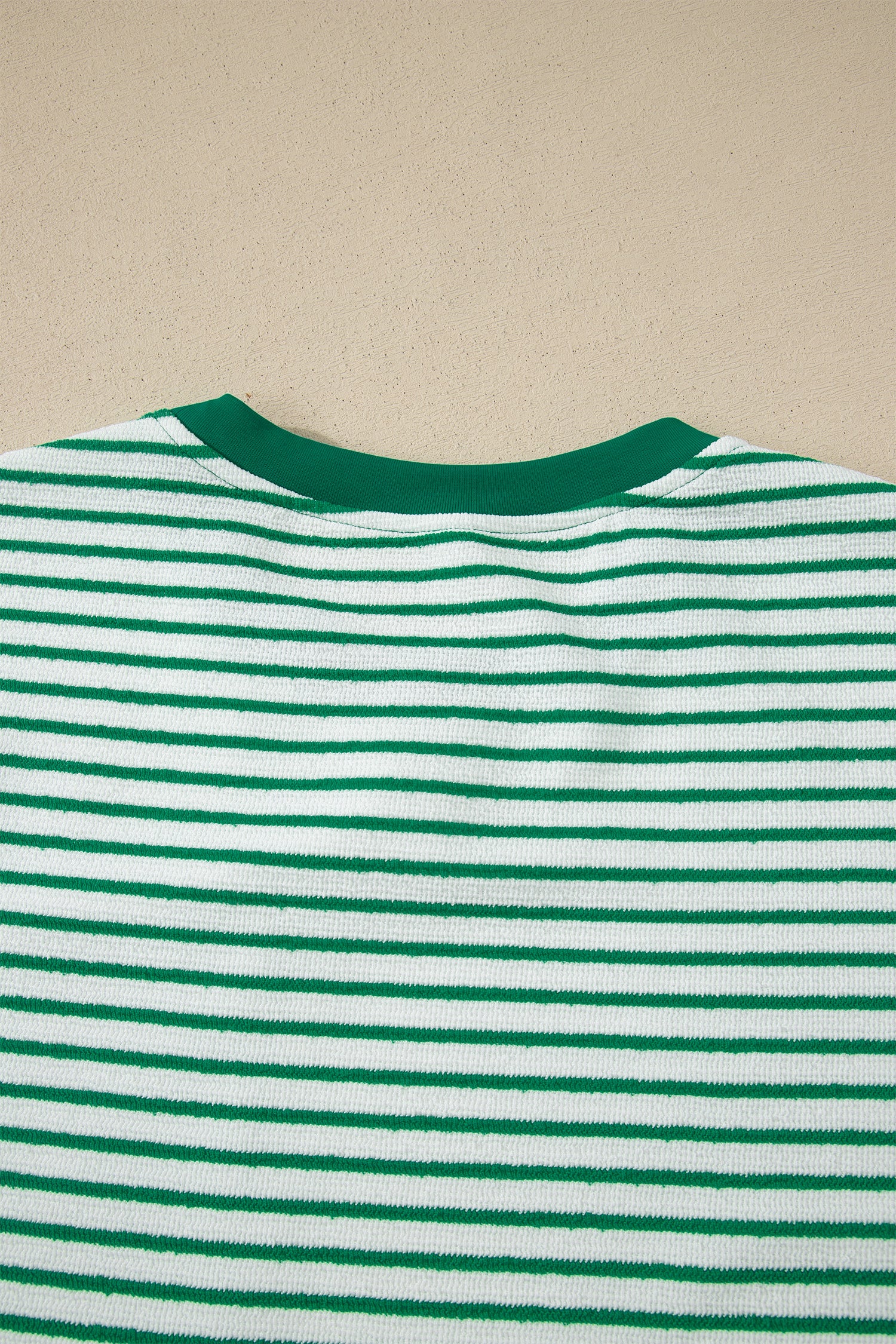 Green Stripe Crew Neck Tee Drawstring Waist Cropped Pants Set