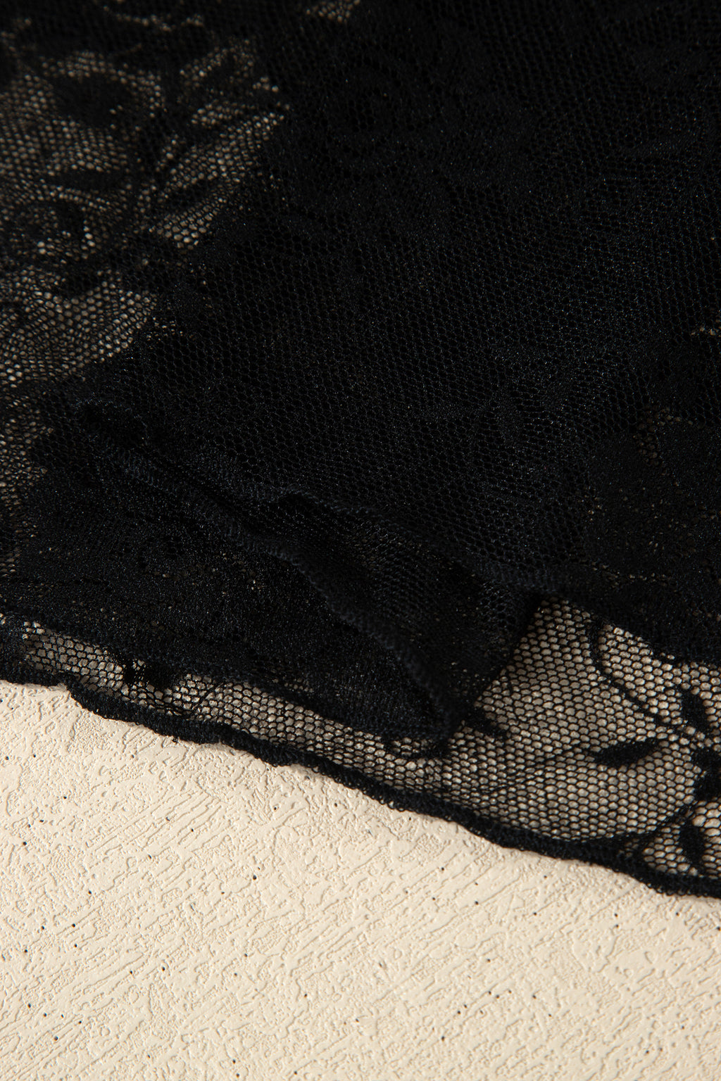 Black Plus Size Floral Mesh Long Sleeve Top