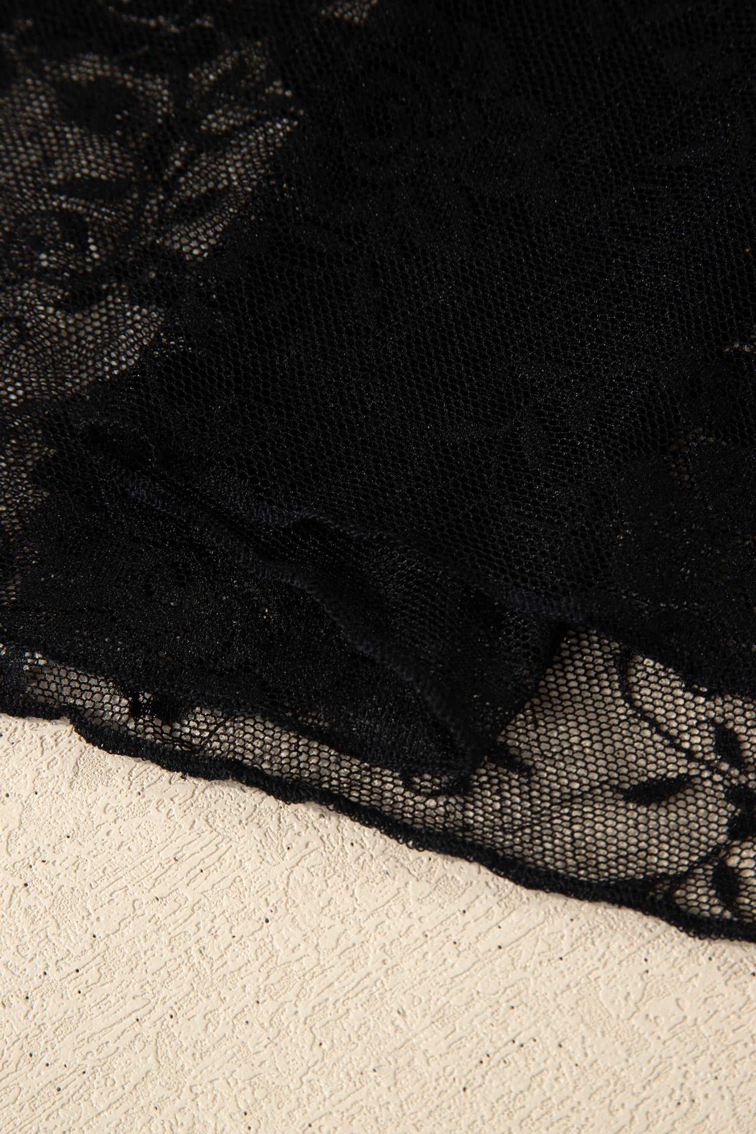 Black Plus Size Floral Mesh Long Sleeve Top