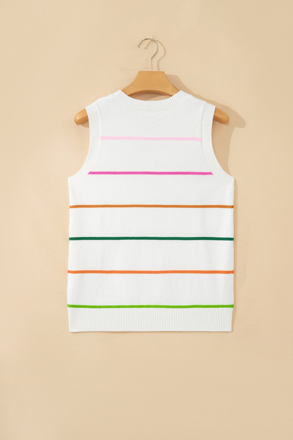 White Stripe Round Neck Knitted Sweater Tank