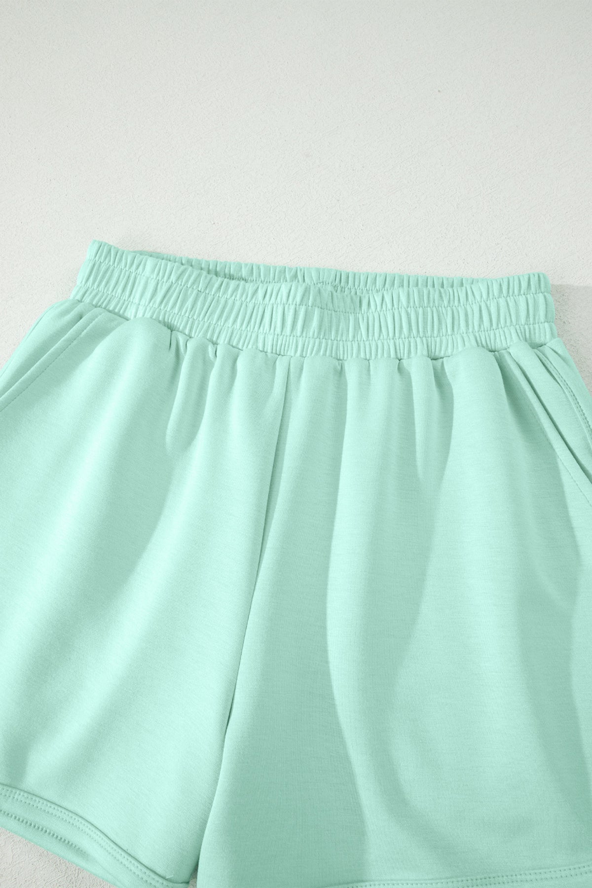 Moonlight Jade Solid Color Exposed Seam Mock Neck Oversize Tee Casual Shorts 2pcs Outfit