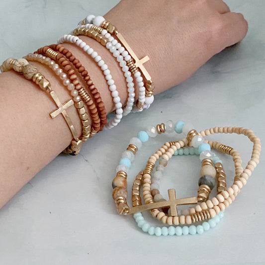 Set Of 4, Stone And Wooden Beads Bracelet by Ellisonyoung.com