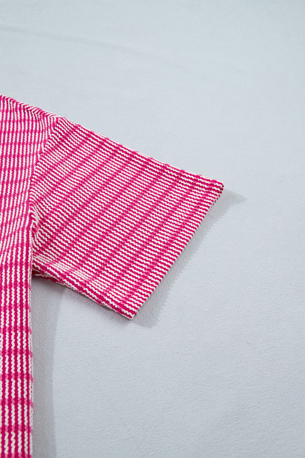 Rose Stripe Raised Rib Loose Tee Drawstring Elastic Waist 2pcs Short Set
