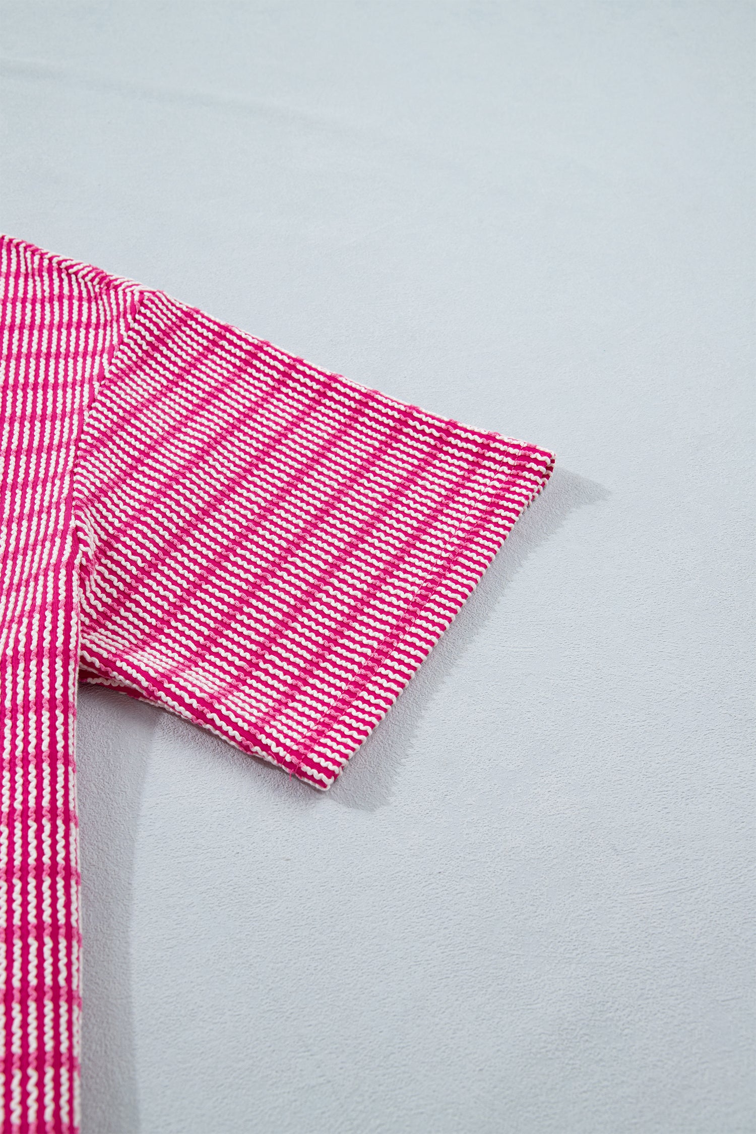 Rose Stripe Raised Rib Loose Tee Drawstring Elastic Waist 2pcs Short Set