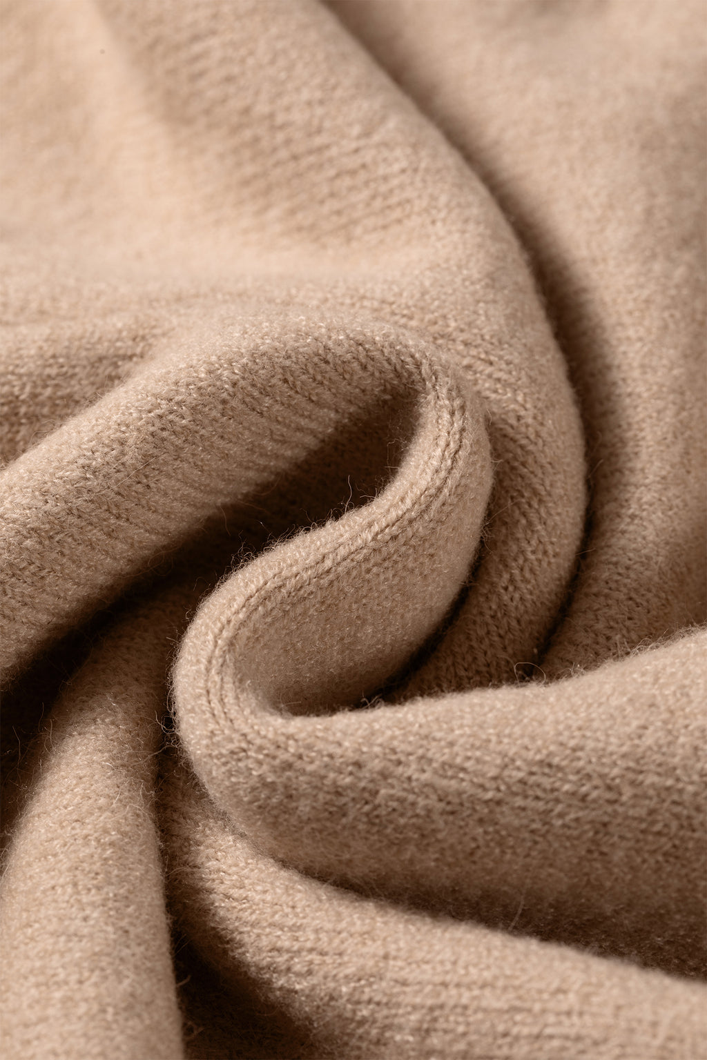 Beige Ribbed Trim High Neck Short Sleeve Casual Sweater