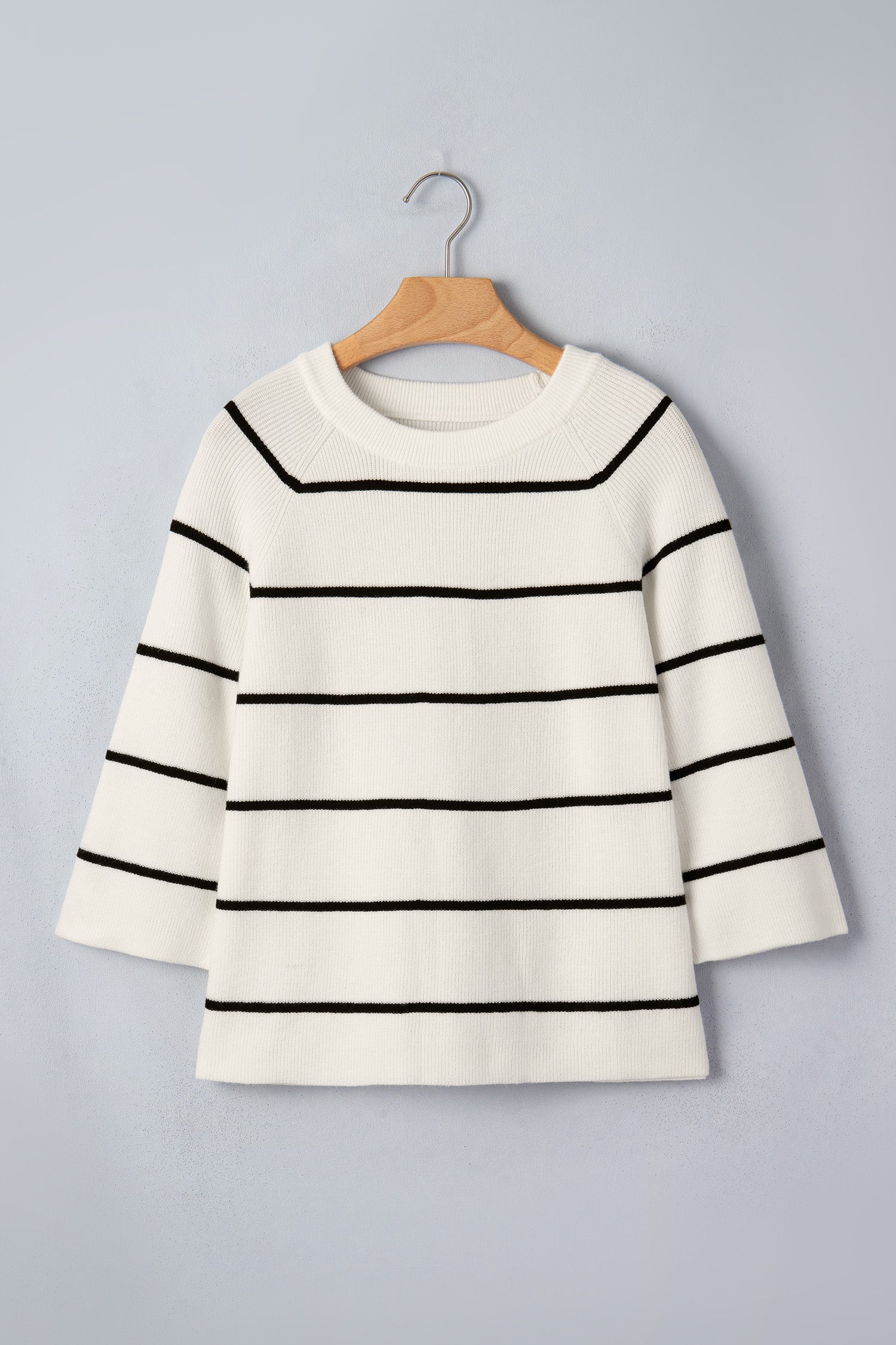 White Stripe Ribbed Knit Half Sleeve Loose Sweater Tee