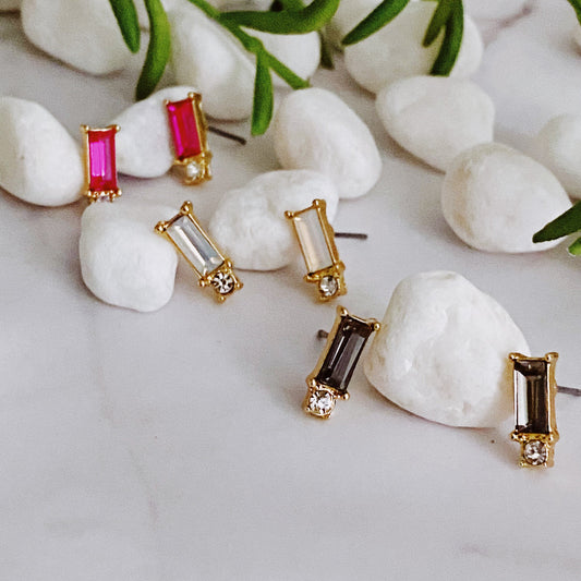 Baguette Cut Stone Stud Earrings by Ellisonyoung.com