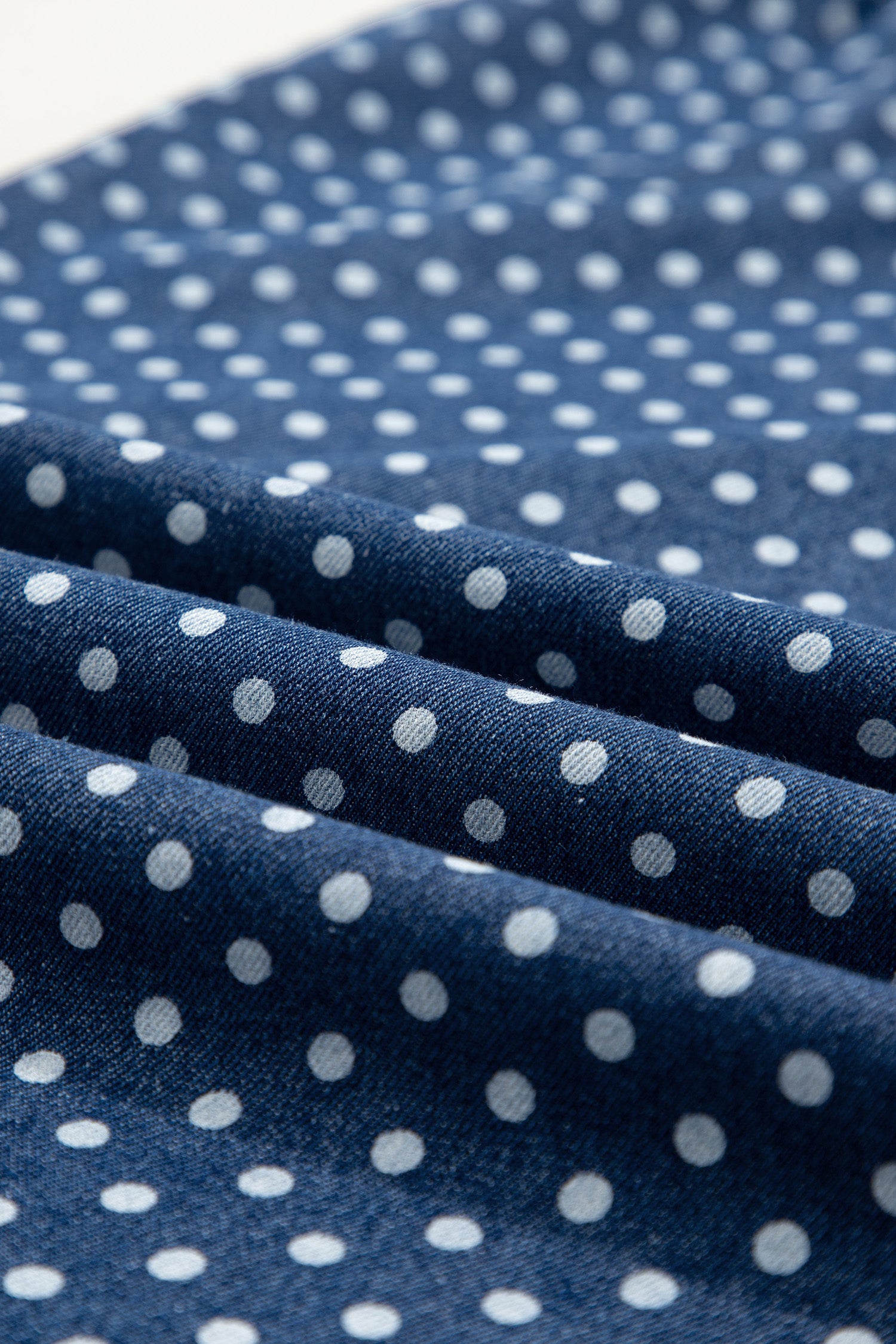 Sky Blue Polka Dot Print Button Pleated Detail Wide Leg Jeans