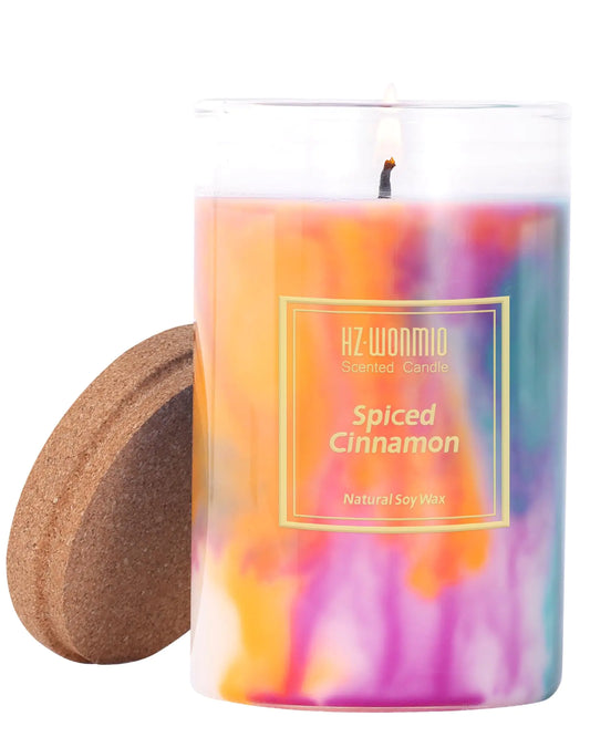 Spiced Cinnamon Candle| Hand-Poured Soy Wax Candles | 60-Hour Burn Time |Retro Charm Aromatherapy Candle |Tie-Dye Effect | Holiday Candle Gifts for Women | 8oz