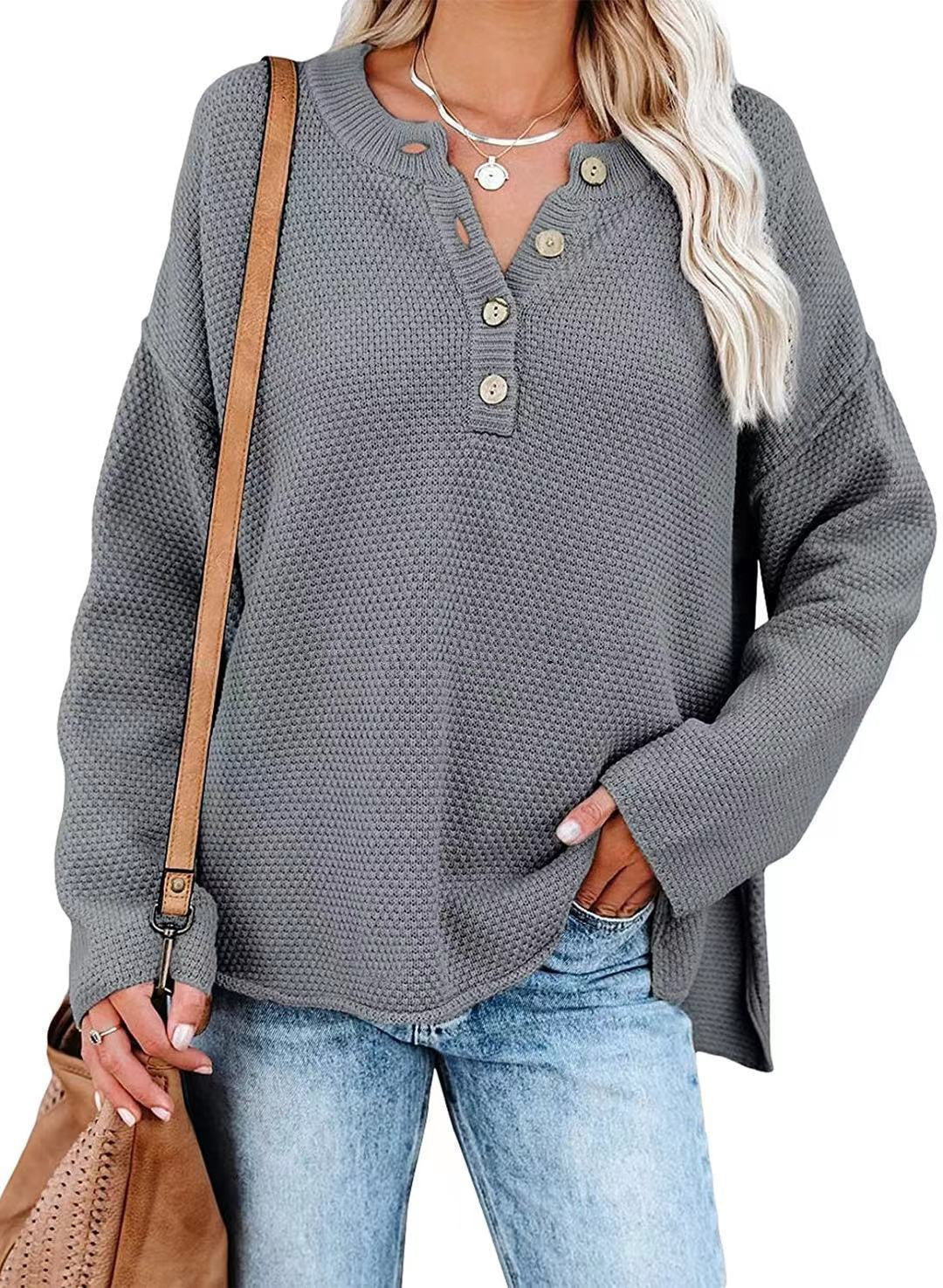 Pure Color Pullover Ladies Plus Size V-Neck Street Fashion Sweater