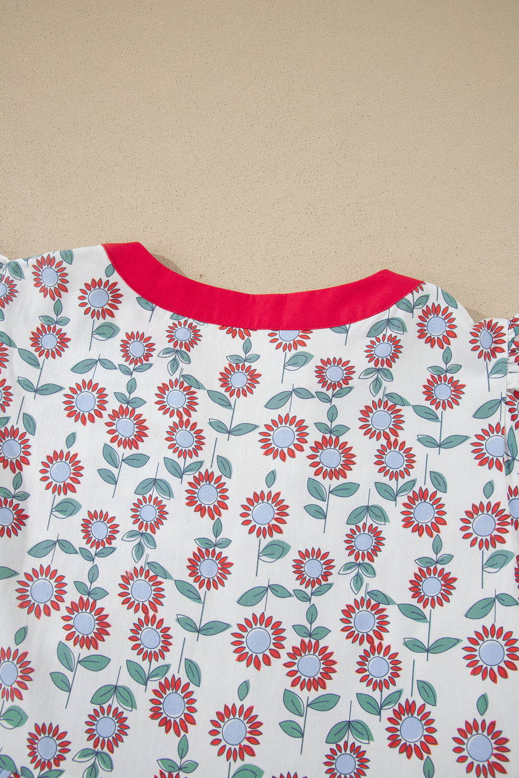 Red Floral Print Contrast Trim Flutter Sleeve Mini Dress