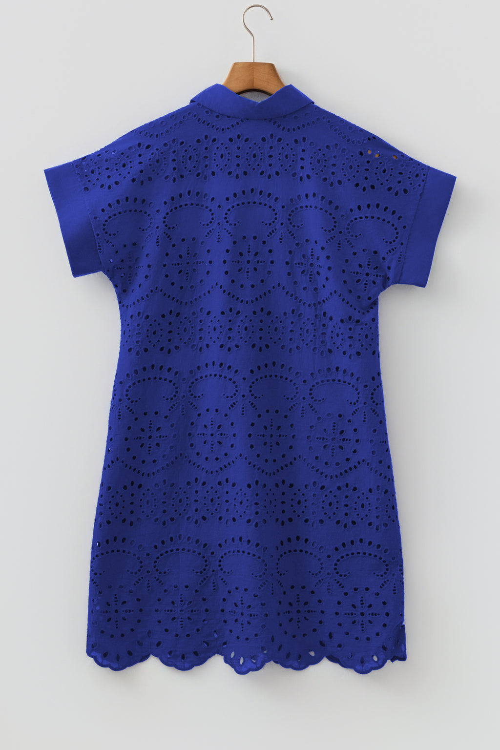 Rose Red Solid Color Eyelet Embroidered T Shirt Mini Dress