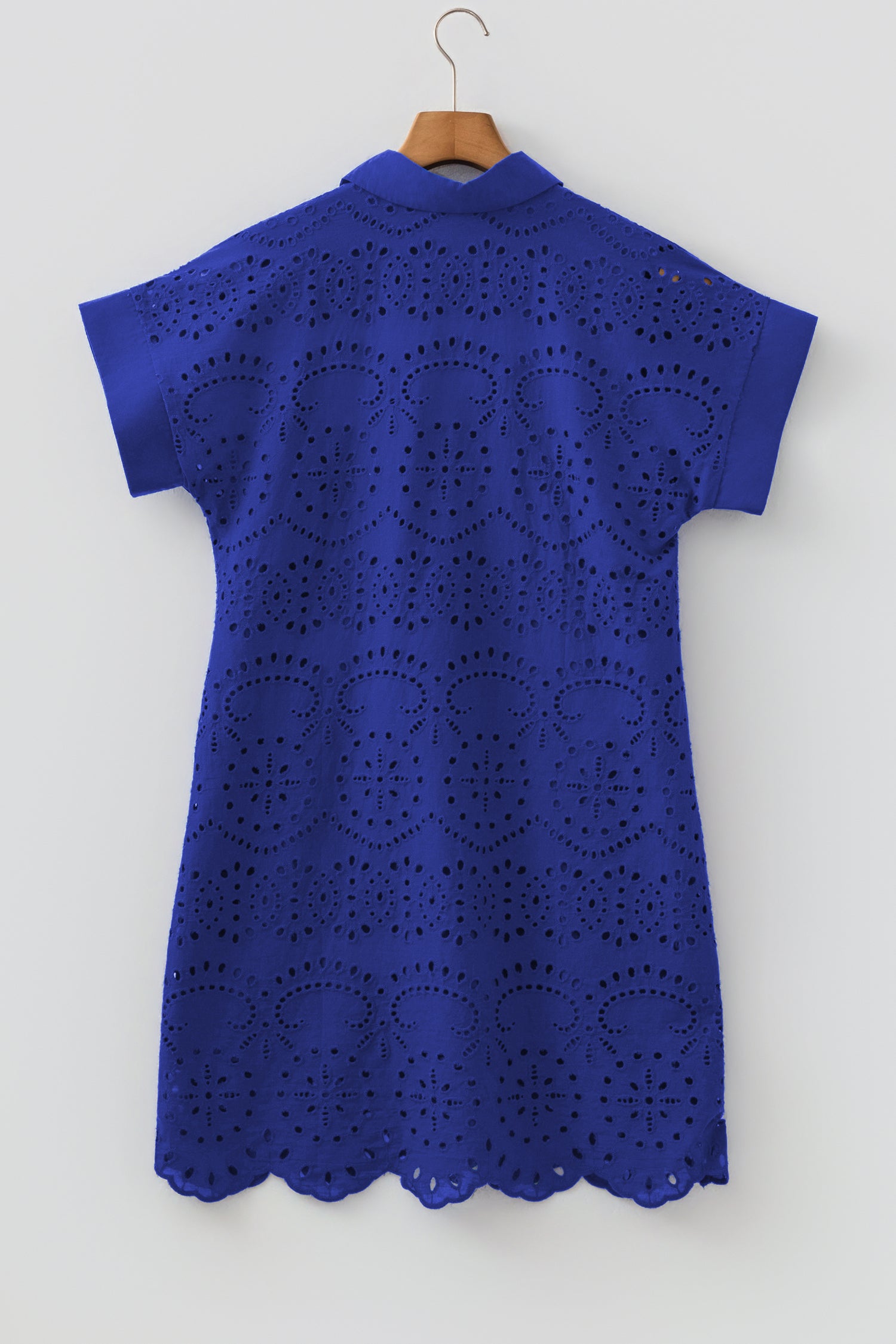 Rose Red Solid Color Eyelet Embroidered T Shirt Mini Dress