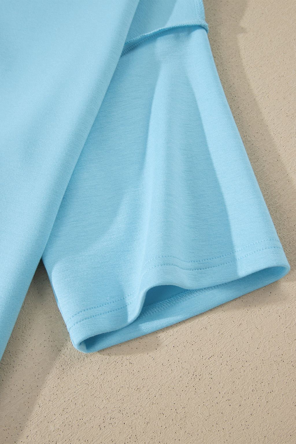 Mist Blue Solid Color Exposed Seam Mock Neck Oversize Tee Casual Shorts 2pcs Outfit