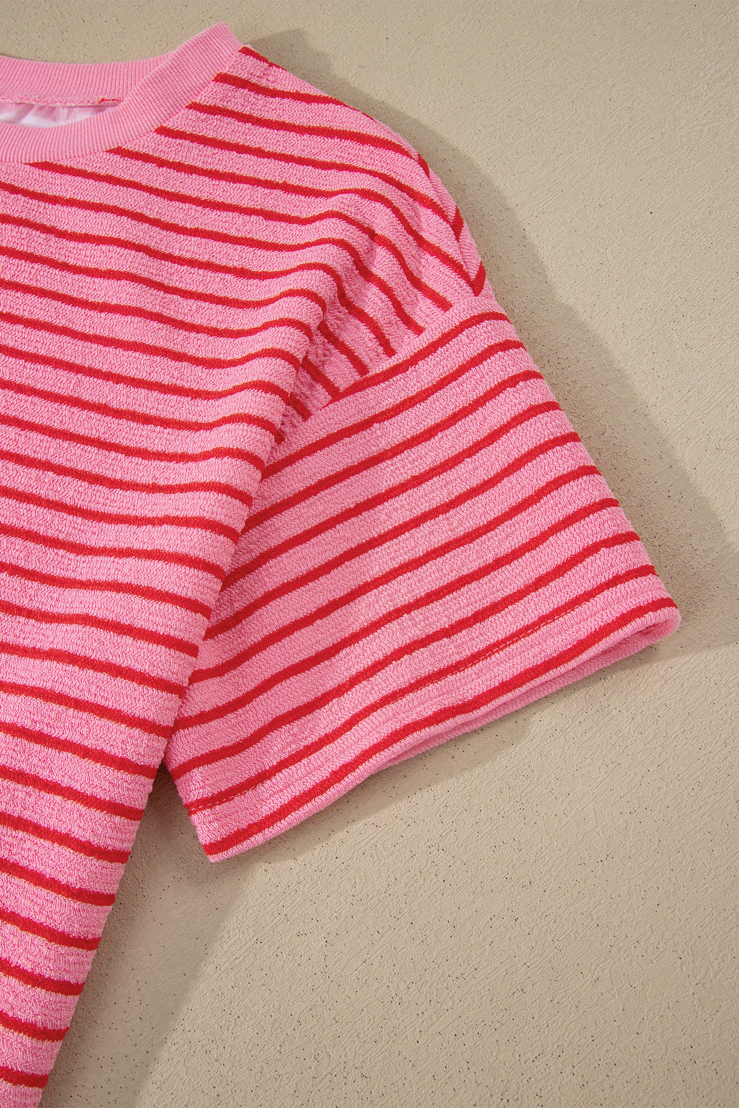 Rose Stripe Side Split Knit Tee Drawstring Shorts Set