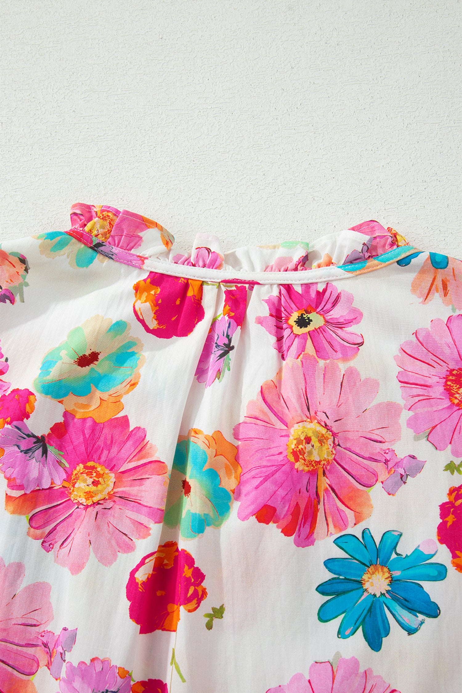 Pink Plus Size Floral Print Ruched Short Sleeve Blouse