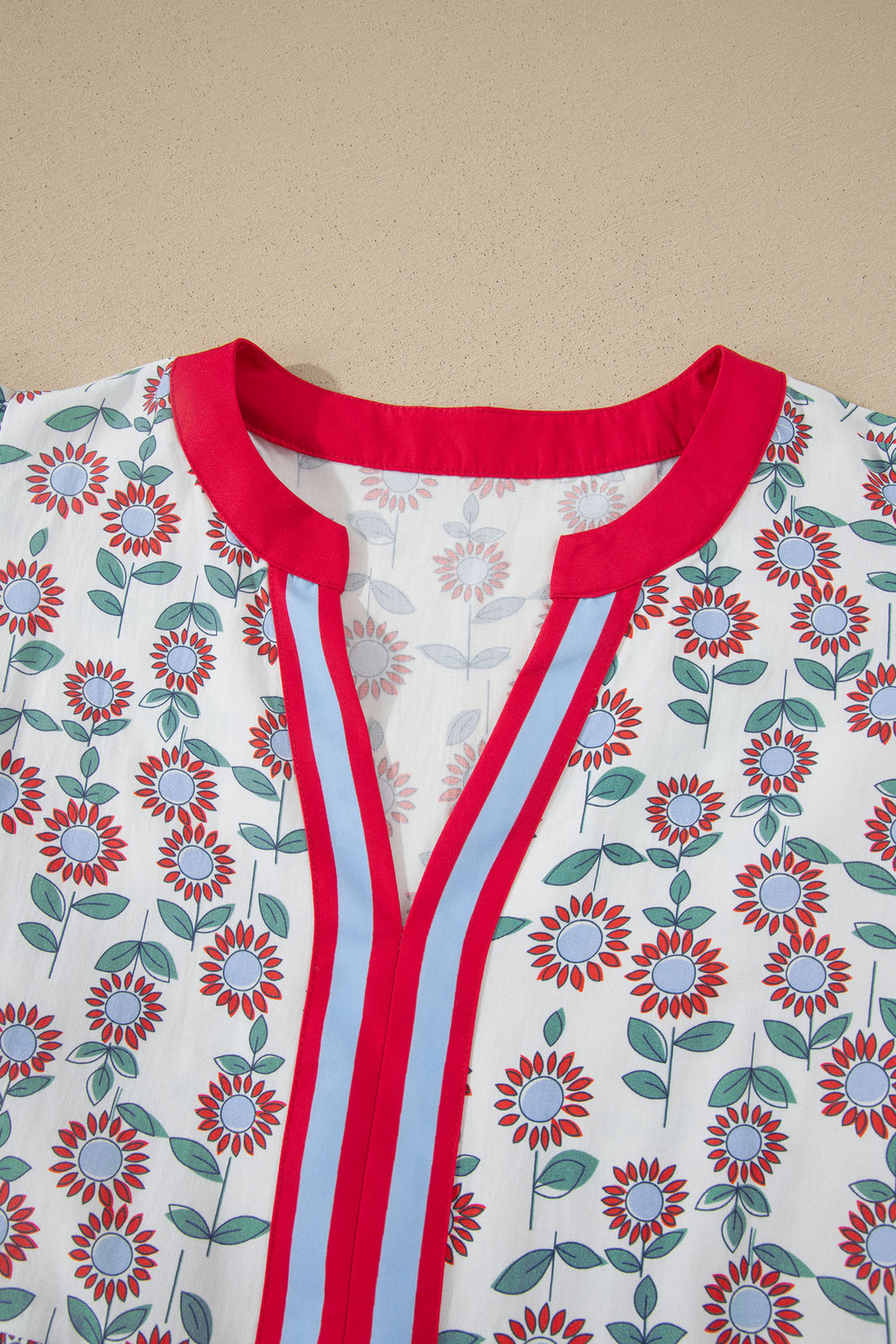 Red Floral Print Contrast Trim Flutter Sleeve Mini Dress