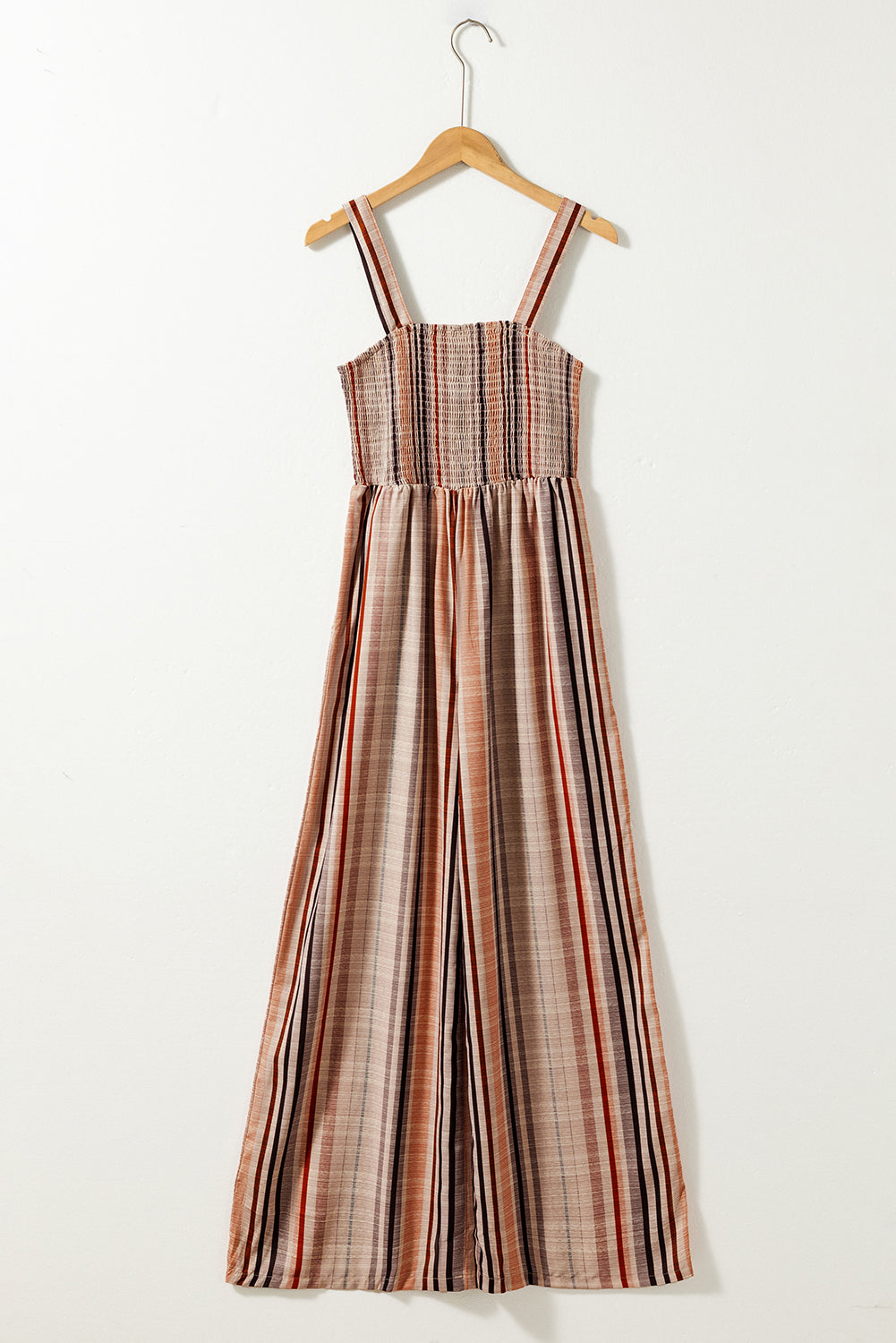 Yellow Stripe Square Neck Sleeveless Smocked Bodice Wide Leg Jumpsuit
