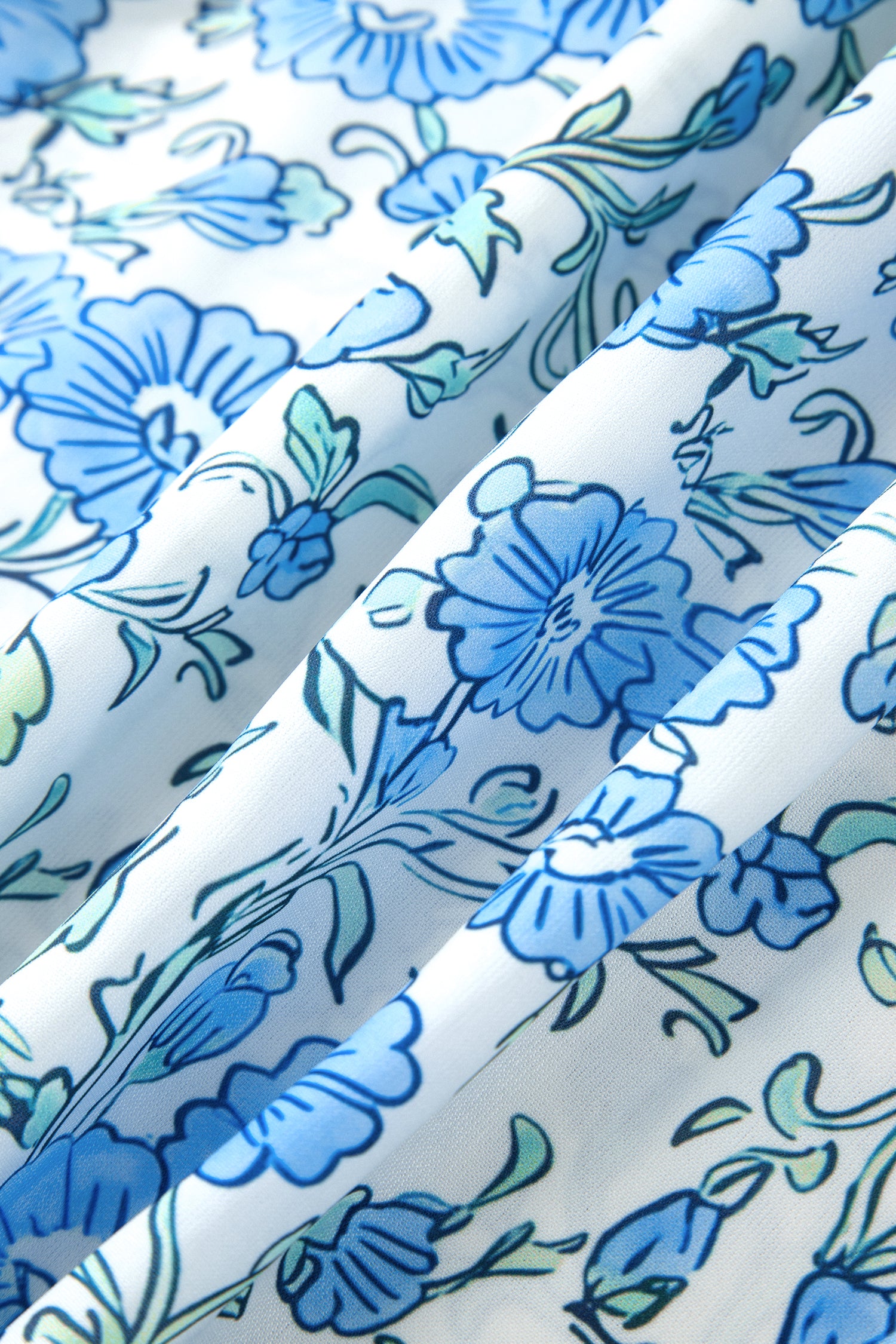 Sky Blue Floral Striped Patchwork Knot Straps 2pcs Short Set