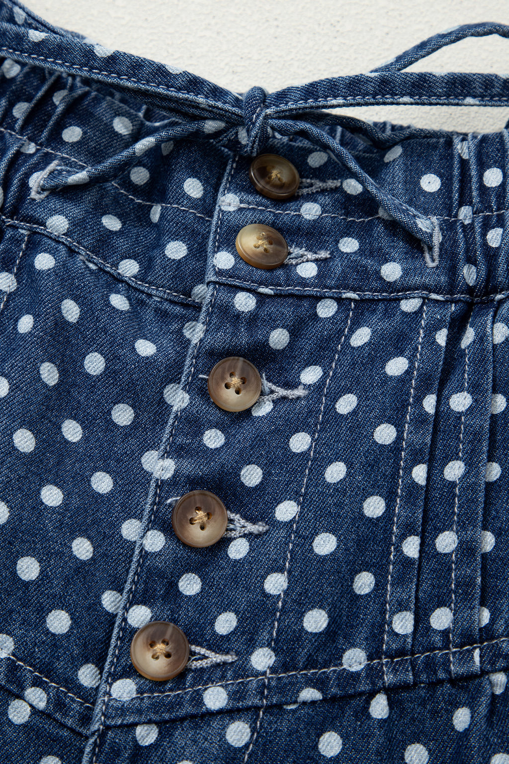 Sky Blue Polka Dot Print Button Pleated Detail Wide Leg Jeans