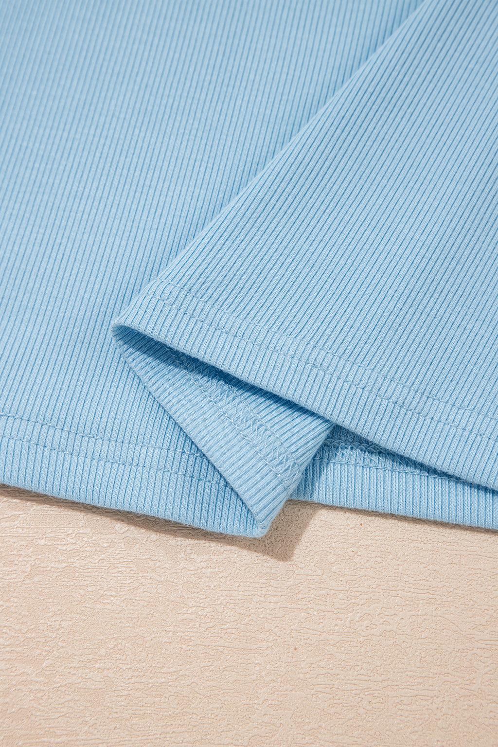 Mist Blue Ribbed Slim Tank Pocketed Wide Leg Shorts Set