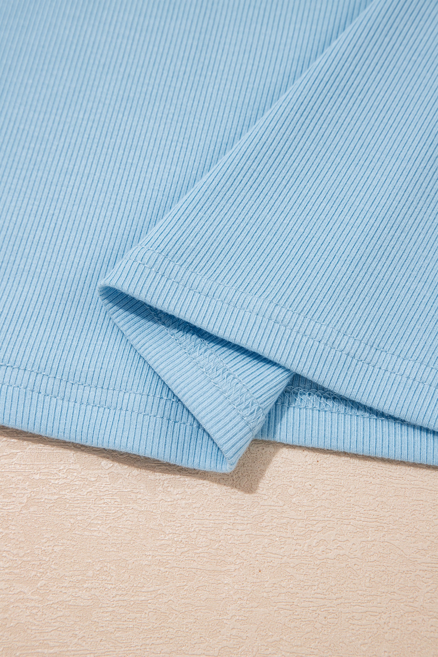 Mist Blue Ribbed Slim Tank Pocketed Wide Leg Shorts Set