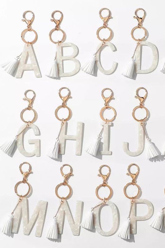 Tasseled Initial Key Chain, White by Ellisonyoung.com