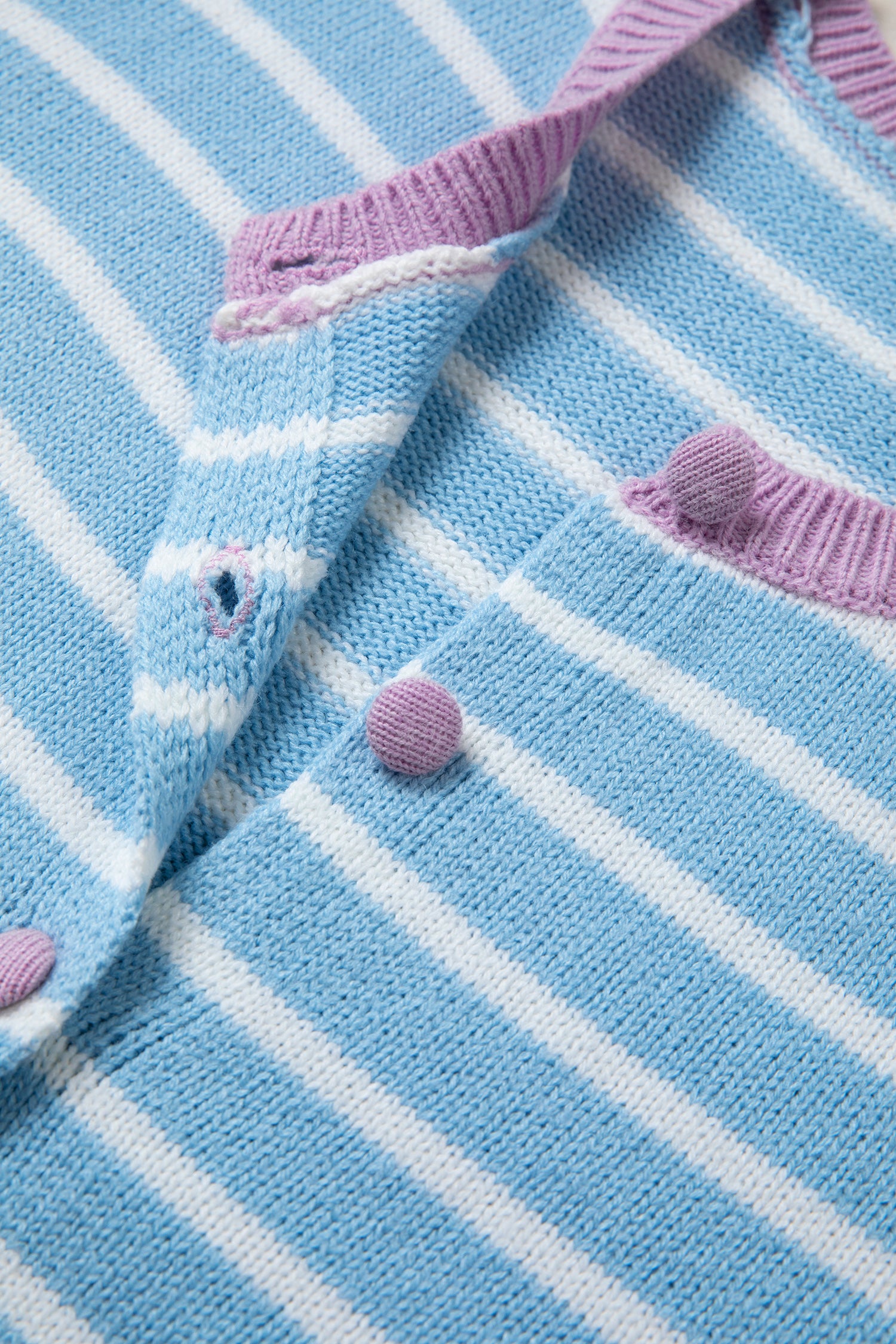 Sky Blue Stripe Striped Long Sleeve Round Neck Open Front Cardigan