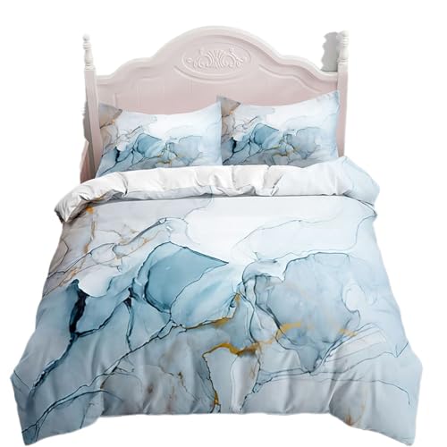 Marble Bedding Set King/Queen Grey Gold Marble Duvet Cover Men Adults Modern Abstract Art Soft Quilt Cover with Pillowcases Home Textiles for Children (US King,1)